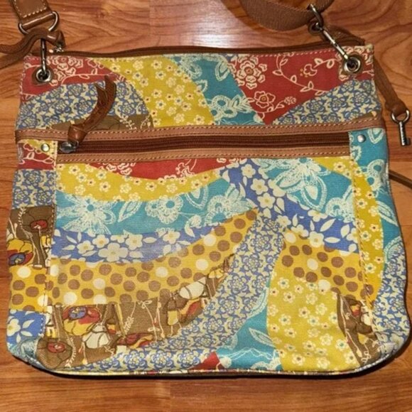 FOSSIL Maddox Shoulder/Cross Body Bag - Canvas/Leather - Neutral Boho Floral - Picture 5 of 10